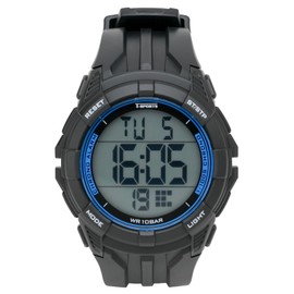 Clefer TS-D317-BK Men's Sports Watch, Digital Waterproof, Backlight, Date and Day Display, Urethane Strap, Black, Black