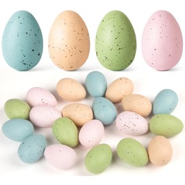 OLIKER 24 Pcs Easter Speckled Eggs, 2.4in 4 Colors Plastic Speckled Eggs and Vase Filler Faux Chicken Eggs for Easter Decorations Basket Filler Vase Decorating