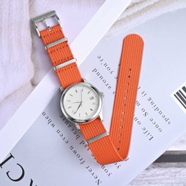 ANNEFIT Nylon Watch Strap 20mm, One-Piece Waterproof Military Watch Band with Heavy Silver Buckle (Orange)