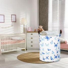 NTAOHAMPER Kids Laundry Hamper,Laundry Basket,Baby Nursery Hamper,Waterproof Storage Bin,Clothes Organizer,Toys Bin,Room Decor(Blue Butterfly)