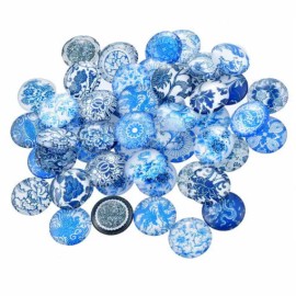 Unbranded 10 pcs Circle White Blue Flower Glass Round Dome Seals Tiles Cabochons – 12mm