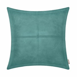 BRAWARM Teal Leather Throw Pillow 20 X 20 Inches, Faux Leather Pillow Cover with Piping, Hand Stitched Leather Decorative Throw Pillow Covers for Couch Sofa Bed Living Room Garden
