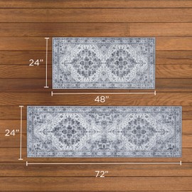 Wyatt & Ash Dream Mink Washable 2-Piece Set Geraldine Grey Geometric 24"x72" Runner & 24"x48" Accent