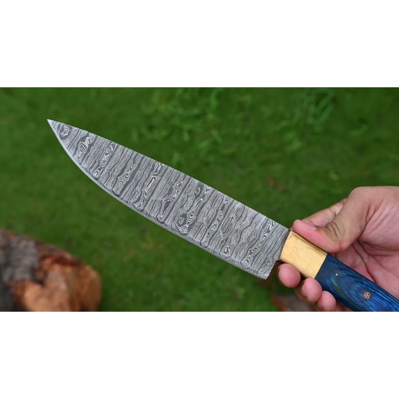 M DAMASCUS CUSTOM HANDMADE DAMASCUS STEEL ENGRAVED BLADE CHEF KNIFE