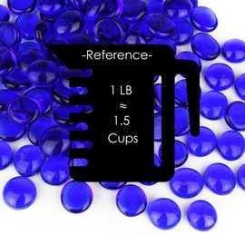 CYS EXCEL Cobalt Blue Glass Gemstone Beads Vase Fillers (1 LB) Flat Marble Beads Multiple Color Choices Aquarium Decor Rocks Floral Stones Decorative Mosaic Glass Gem Pebbles(Approx. 85-100 PCS)