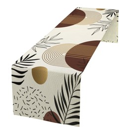 Brown Abstract Mid Century Table Runner Boho Tropical Leaves Botanical Geometric Arch Minimalisted Modern Dinner Runner for Farmhouse Home Kitchen Dining Holiday Party Decor 13x90in