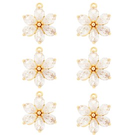 Hobbspring 6pcs Cubic Zirconia Flower Charms 18k Gold Plated Flower Charms Brass Micro Pave 5-Petal Floral Charms for Jewelry Necklace Bracelets Earrings Making DIY Crafts