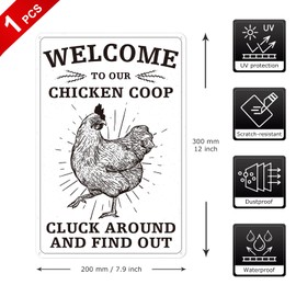 Anobell Welcome to Our Chicken Coop Sign 8 × 12 Inch Funny Chicken Gifts Cluck Around and Find Out Aluminum Sign Thanksgiving Decor White Elephant Gift for Home Farm Farmhouse Kitchen Garden