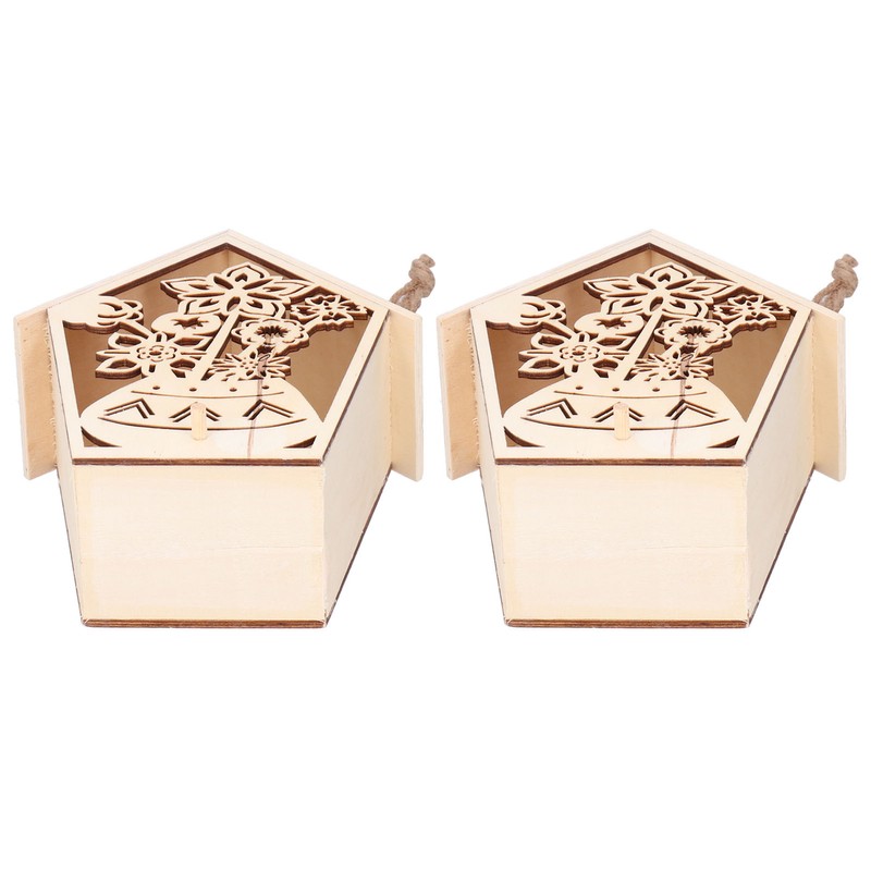2Pcs Bird House with Warm Light Hollow Flowers Patterns Bird