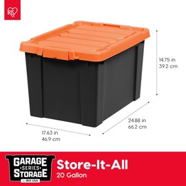 IRIS USA 20 Gallon Lockable Storage Bins with Lids, 2 Pack - Made in USA, Heavy Duty, Stackable Containers, Garage Organizing Bins Moving Tubs, Rugged Sturdy Equipment Utility Box - Black/Orange