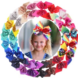 20PCS Sequin Hair Bows 6Inch Large Big Glitter Sparkly Reversible Sequin Bows Rainbow Hair Bows Alligator Hair Clips Hair Accessories for Baby Girls Toddlers Kids Children Teens