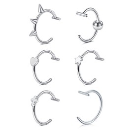 QWALIT Fake Lip Piercing Fake Lip Ring Lip Cuff Non Piercing Clip On Lip Ring Non Piercing Faux Lip Piercings Fake Lip Hoops Spike Clip on Conch Hoops Silver