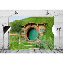 BELECO 2.1x1.5m Fabric Hobbit Cave Backdrop for Photography Matamata Rural Hobbit Living Cabin Green Grass Garden Hobbiton Cave Background Ring Lord Fans Party Birthday Party Decorations Photo