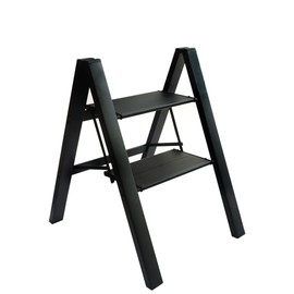 elfinrm 2 Step Ladder, Aluminum Folding Step Stool with Anti-Slip and Wide Pedal, for Library, Kitchen, Office, 330 lbs Capacity, Black
