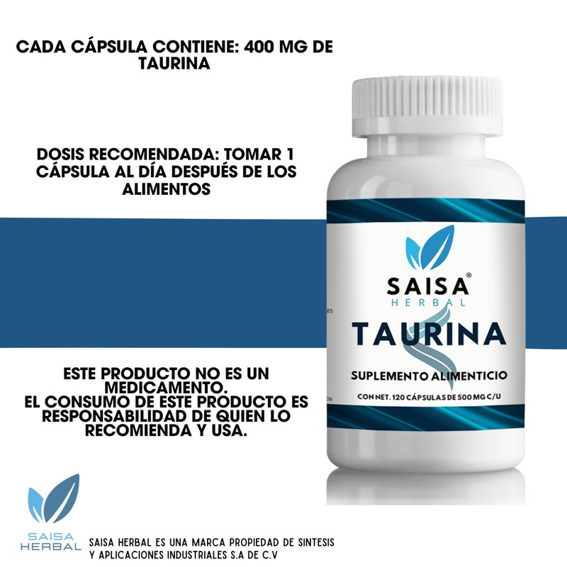 Taurina 400 Mg 120 Cápsulas Saisa Herbal calidad premium