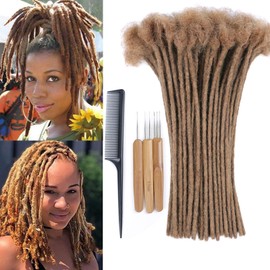 Huarisi 100% Human Hair Dreadlocks Extensions for Black Women, 12 Inches, Afro Kinky, 60 Strands, 0.4 cm, Auburn Real Hair, Pre-Coloured, Handmade Permanent Loc Extensions for Men (#30, 60 Locs)