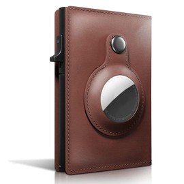 cadorabo Genuine leather case with card slot compatible with Airtag in the colour BROWN - Protective cover with card slot for up to 4 cards