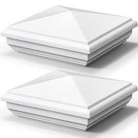 Sasylvia 2 Pcs Vinyl Fence Post Caps White PVC England Style Post Cap Top Pyramid Square Waterproof UV Resistant Decorative Vinyl Fence Post Caps (5 x 5 Inch)