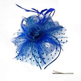 HIWIND Fascinator Hats Women Tea Party Headpiece Derb Hat Flower Headband Wedding Cocktail Mesh Feathers Headwear Hair Clip Blue