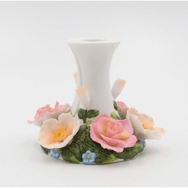 Cosmos Gifts Fine Porcelain Rose with Flowers Design Taper Candle Holder Figurine (Candle NOT Included), 4" H