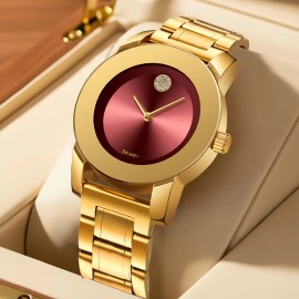 Stylish Quartz Watch with a Round Dial, Suitable for Parties and Everyday Wear. This Accessory Is Perfect for Enhancing OutfitsColor: Red