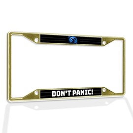 Fastasticdeals Metal Insert License Plate Frame Don't Panic! Weatherproof Car Accessories Gold 4 Holes Solid Insert