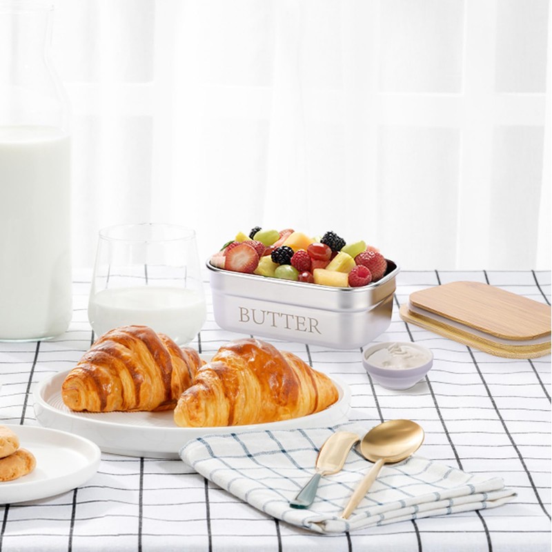 BSTKEY Butter Dish with Lid for Countertop, Stainless Steel Butter