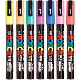 Mitsubishi Pencil PC3M7C Water Based Sign Pen Uni Posca Fine Point Round Lead, 7 Colors