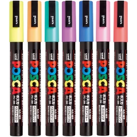 Mitsubishi Pencil PC3M7C Water Based Sign Pen Uni Posca Fine Point Round Lead, 7 Colors