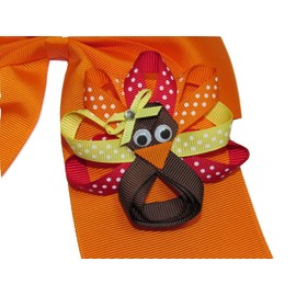 "Handmade" NEW "Thanksgiving Turkey" Cheer Bow Pony Tail 3 inch Ribbon Hair Cheerleading
