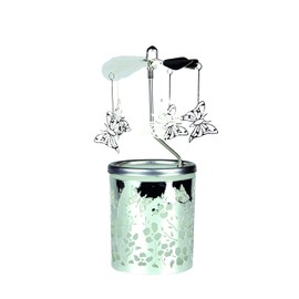 Kerzenfarm Butterfly Rotary Carousel for Tealights, Metal and Glass, 16.5cm high, Silver, 6x6x16.5 cm