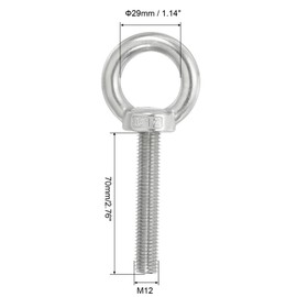 TA-VIGOR 2Pcs M12 x 70mm Lifting Long Eye Bolt, 304 Stainless Steel Wall Expansion Anchor Bolts, Masonry Concrete Screws Shoulder Eyebolt Lifting Ring with Nuts Washers for Hanging Hammock Article