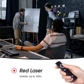 Wireless Clicker for PowerPoint - August LP200 - Laser Pointer Powerful 100m Red Dot Presenter - Advanced Hotkey Controls ALT + TAB PC Remote Control up to 15m range USB - Includes carry case - Black