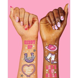 Rodeo Birthday Party Temporary Tattoos - 46 silver Styles | Birthday Decorations, Giddy Up Cowgirl Accessory, Rodeo Western Theme Favor, Nashville Gift + Cow Print Supplies (cowboy2)