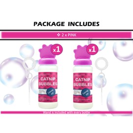 2x Catnip Bubbles CAT BUBBLES that contain NATURAL CATNIP OIL for Cats and Kittens Safe Catnip Bubbles for Interactive Cat Toys Bubble Liquid Bubble Mix Cat nip Bubbles (Pink, 240ml (Pack of 2))