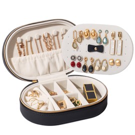 ProCase Travel Jewelry Organizer Box, Small Jewelry Organizer for Earrings Bracelet Necklace Ring, Compact Jewelry Storage Case for Women Girls -Black