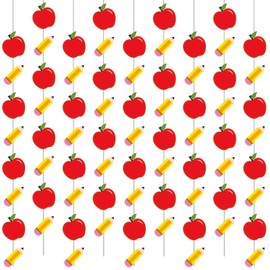 QOUBAI 9Pcs Pencil Apple Banner for Back to School Decorations 6.56ft Apple Ceiling Hanging Streamers Decor for First Day of School Classroom Backdrop Preschool Elementary Teacher Office Supplies