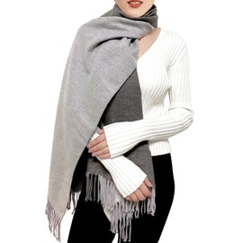 Woogwin Winter Cashmere Scarf Wool Pashmina Shawls for Women Long Warm Thick Reversible Scarves(Grey&Lightgrey)