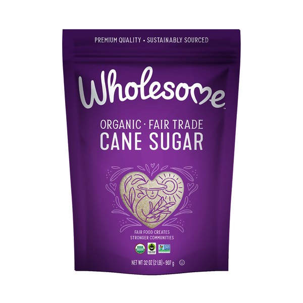 Wholesome Organic Cane Sugar, Fair Trade, Non GMO & Gluten Free, 2 Pound (Pack of 6)