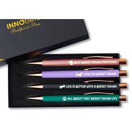 InnoBeta Basset Hound Gifts for Women, Ballpoint Pen Set of 4, Gifts for Dog Lovers for Mother's Day, Christmas, Birthday - Basset Hound Mom