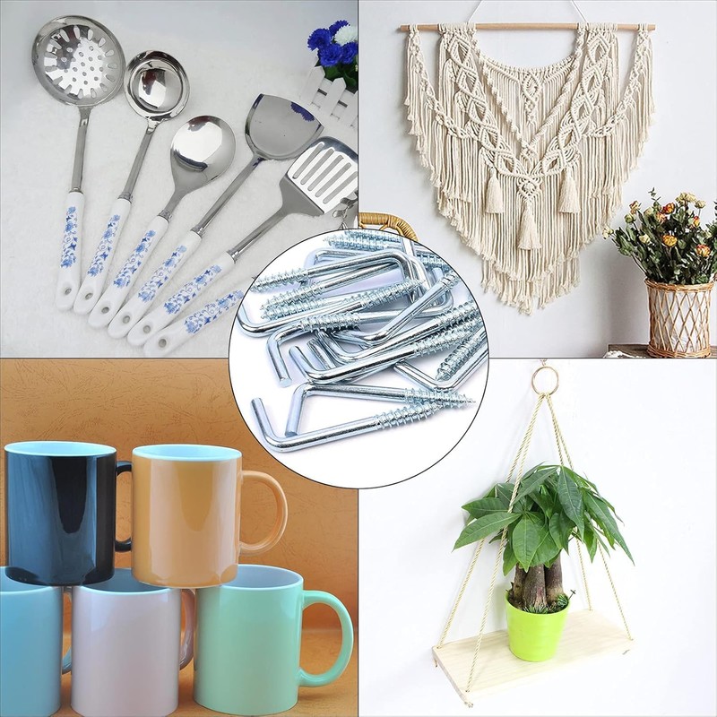 FARBEIR 50 Pcs Right Angle Hooks Zinc Plated L Hook