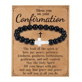GLITTO Confirmation Gifts for Teen Boys Men, Cross Bead Stretch Bracelets Christian Baptism Holy 1st First Communion Jewelry Teenage Boys Son Age