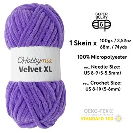 HobbyMia Velvet XL - Chenille Yarn for Crocheting - 100g / 74yds - (6) Super Bulky Yarn - Fluffy Yarn for Crochet - Crocheting Baby Blankets (1443 - Lavender, 2 Skeins)
