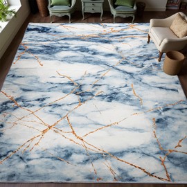 CRYPTOLITE Abstract Area Rug 6x9 Feet, Washable Rug with Non-Slip Backing, Low Pile Area Rug Carpet for Living Room Bedroom Dining Room, Blue