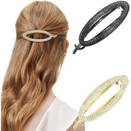 2PCS Barrette Hair Clips Rhinestone Flat Hair Clips Metal Hair Clips Retro Barrettes for Thick Hair Lay Down Hair Claw Clips Hair Styling Accessories (Gun Black+Gold, One size)