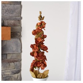 Factory Direct Craft Brown Artificial Holly Hock Spray for Summer Arrangements and Fall Decorating - 42" H