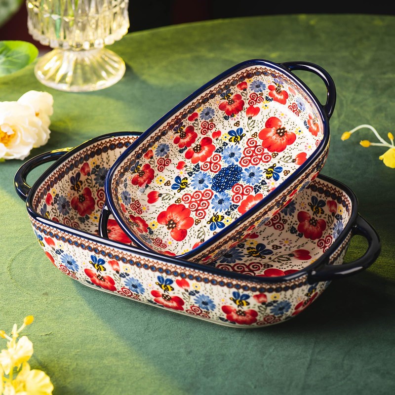 ONECCI Baking Dish Ceramic Baking Pan Blue Casserole Dish Porcelain