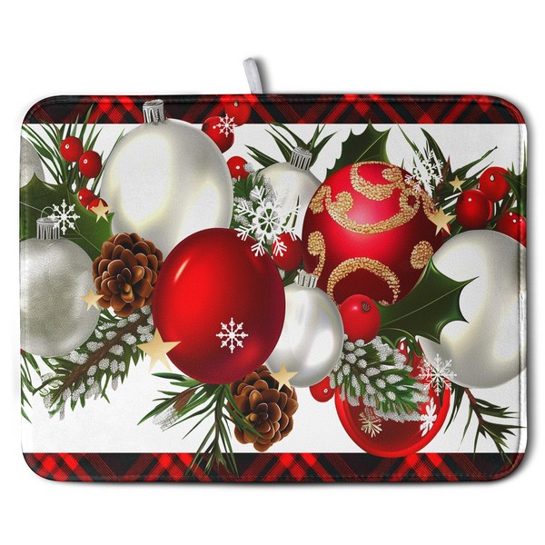 Kwlegh Christmas Red Buffalo Plaid Dish Drying Mat for Kitchen