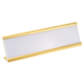 PATIKIL 2 x 7.8inch Aluminum Name Plate Holder, L Type with White Blank Engraved Name Plate for Desk Office Business Door Sign Holder Gold Tone