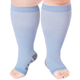 Ancrina Women's Wide Calf Open Toe Knee High Compression Stockings Toeless Support Socks, blue